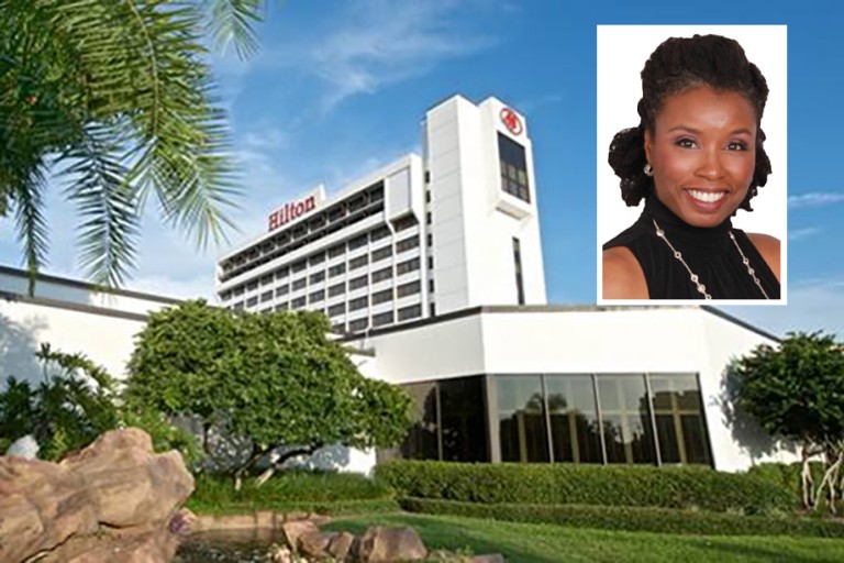 white building with a woman's picture